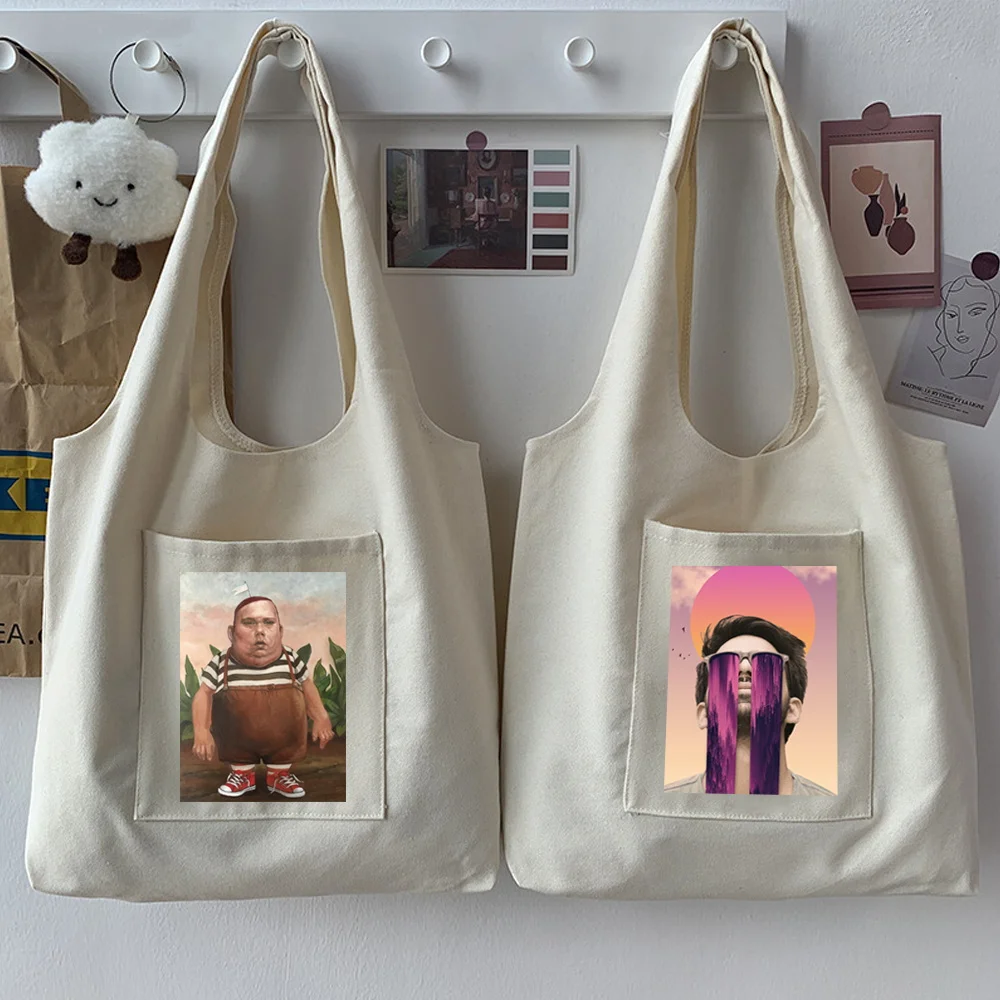 

Women Canvas Shopping Bag YOUTH Female Funny Print Shoulder Bag Eco Handbag Reusable Grocery Shopper Tote Personality Schoolbag