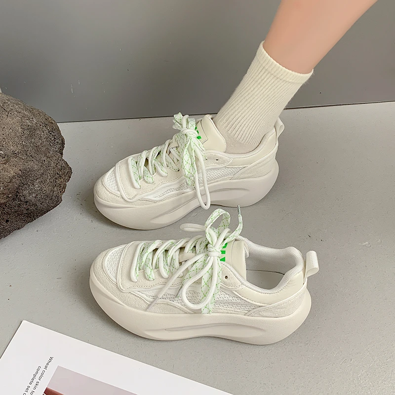 

Women's Vulcanize Shoes Tenis Fashion White Leather Ladies Platform Sneakers Comfortable Heel Ladies Sneakers Zapatos De Mujer