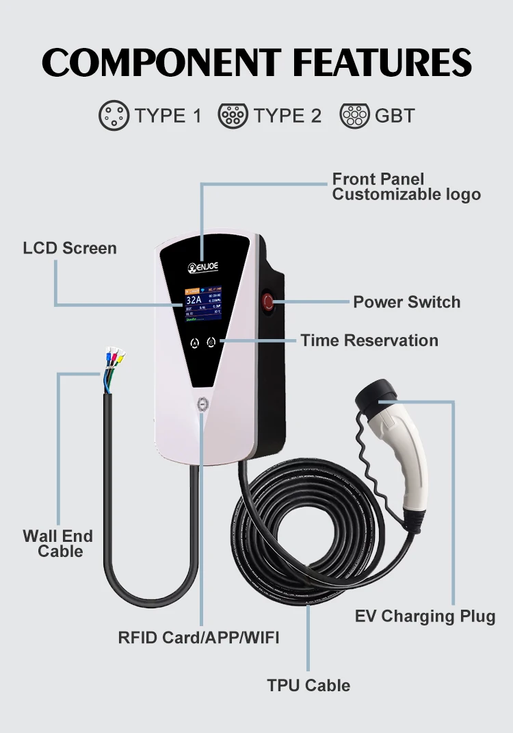 ENJOE Ev Настенное зарядное устройство 7 кВт 11 16 А 32 GBT Level2 домашнее для