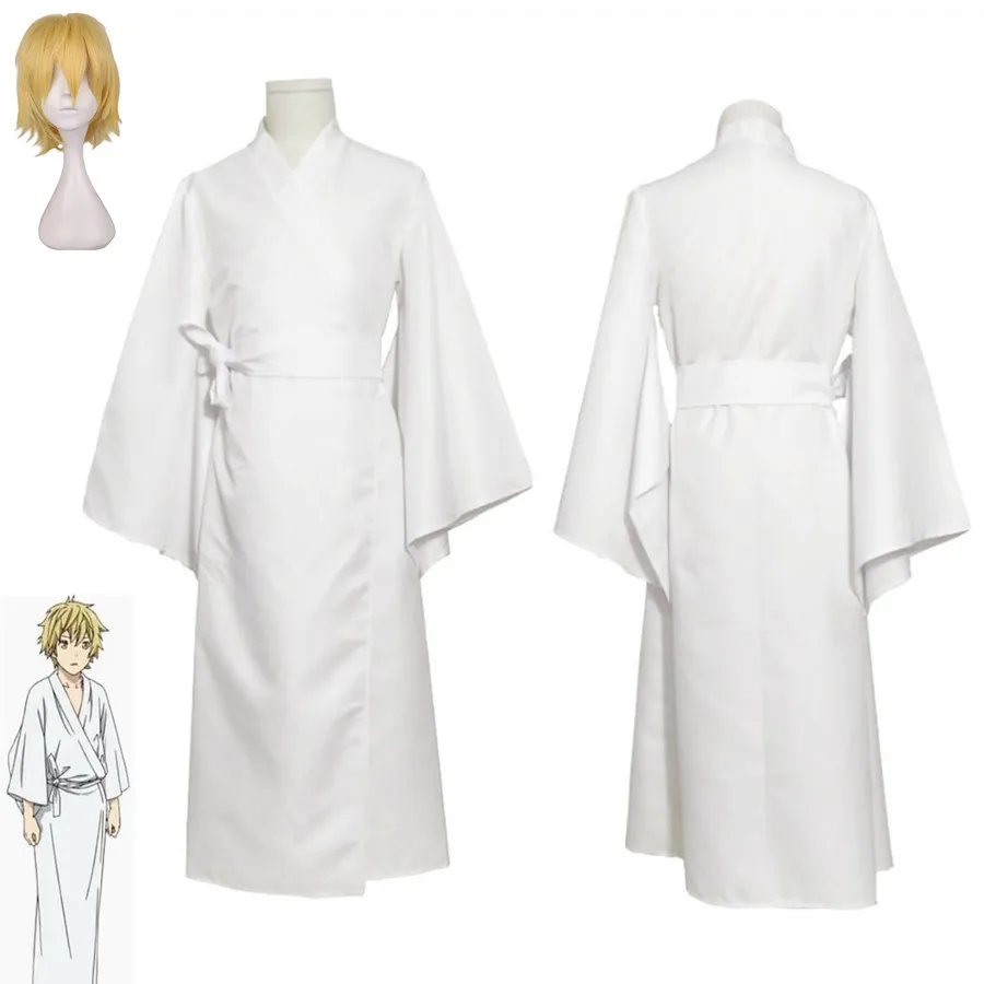 

Anime Noragami Yukine Cosplay Costume Wig White Japanese Kimono Robe Cloak Bathrobe Uniform Man Woman Halloween Carnival Suit