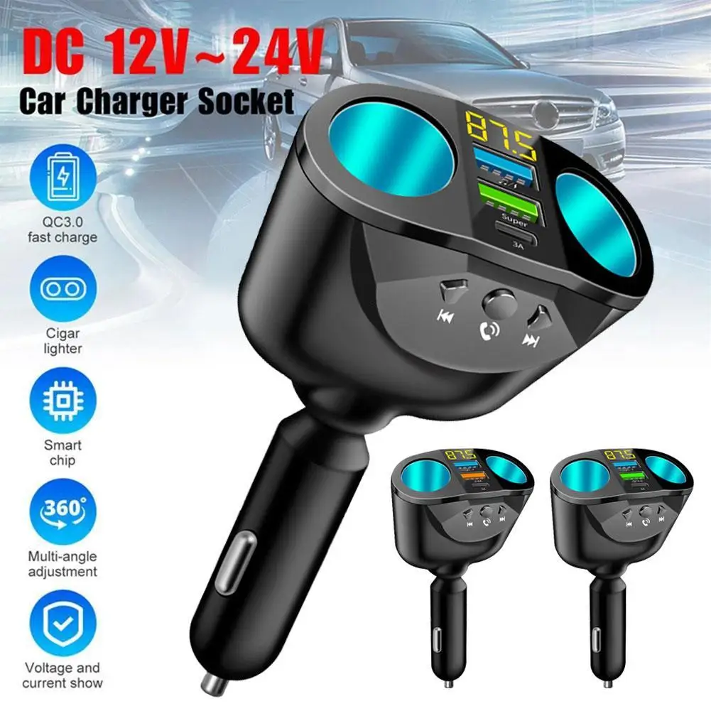 

Car Charger Bluetooth FM Transmitters Cigarette Lighter Dual USB QC 3.0 Splitter Quick Charge 12V Auto Hands-free Call Sockets