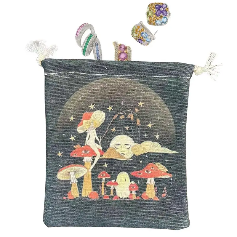 

Mushroom Goddess Pattern Tarot Dice Bag Tarot Rune Bag Drawstring Pouch Mushroom Goddess Tarot Card Holder For Tarot Lovers
