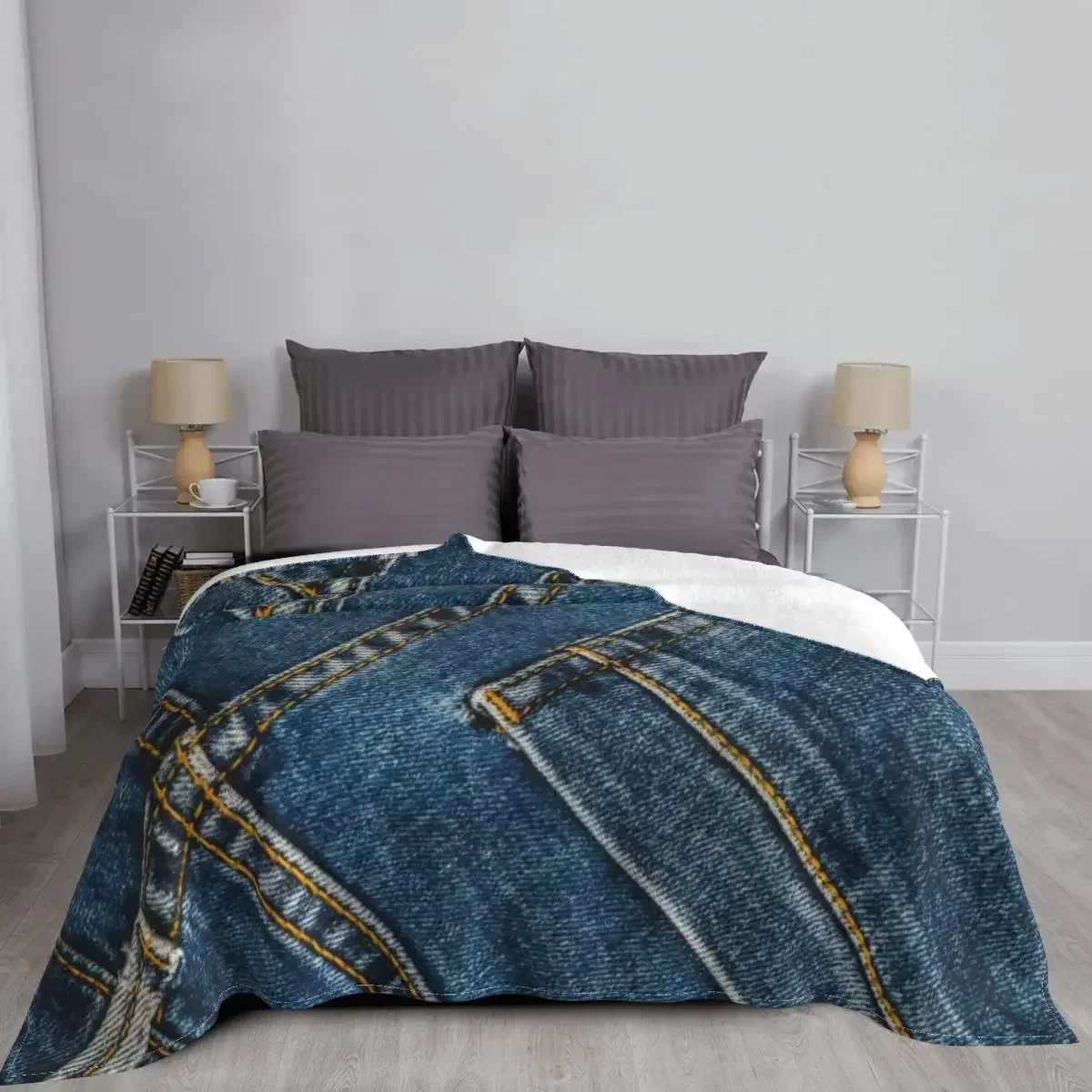 Джинсовое одеяло с диагональным двумя карманами I love bluejeans забавный подарок