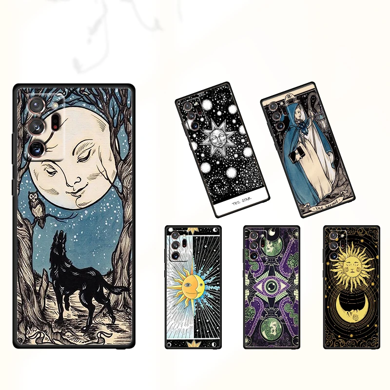

Moon Tarot Mystery totem For Samsung Note 20 Ultra 10 9 8 M52 M32 F52 F22 M01 4G 5G Fundas Silicone Black Phone Case Coque
