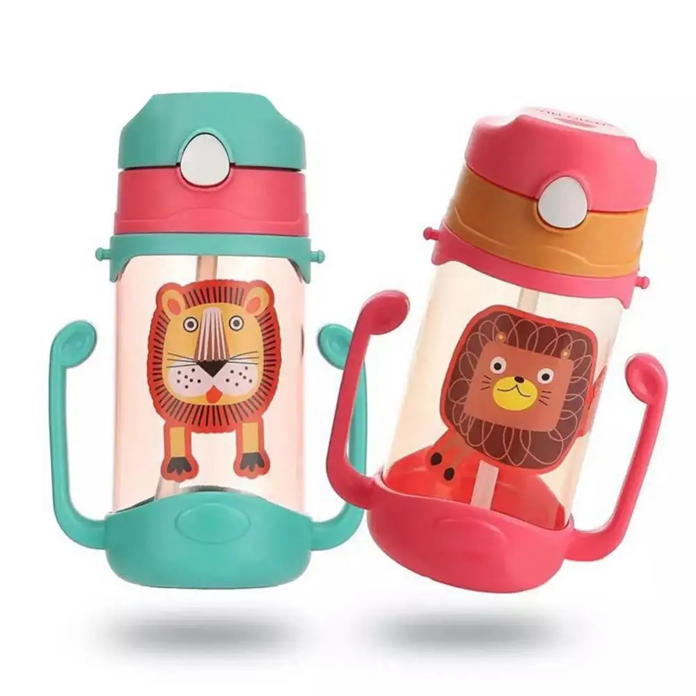 

400ml Cartoon Portable Baby Leak Proof Straw Water Bottle Sippy Cup with Lanyard
