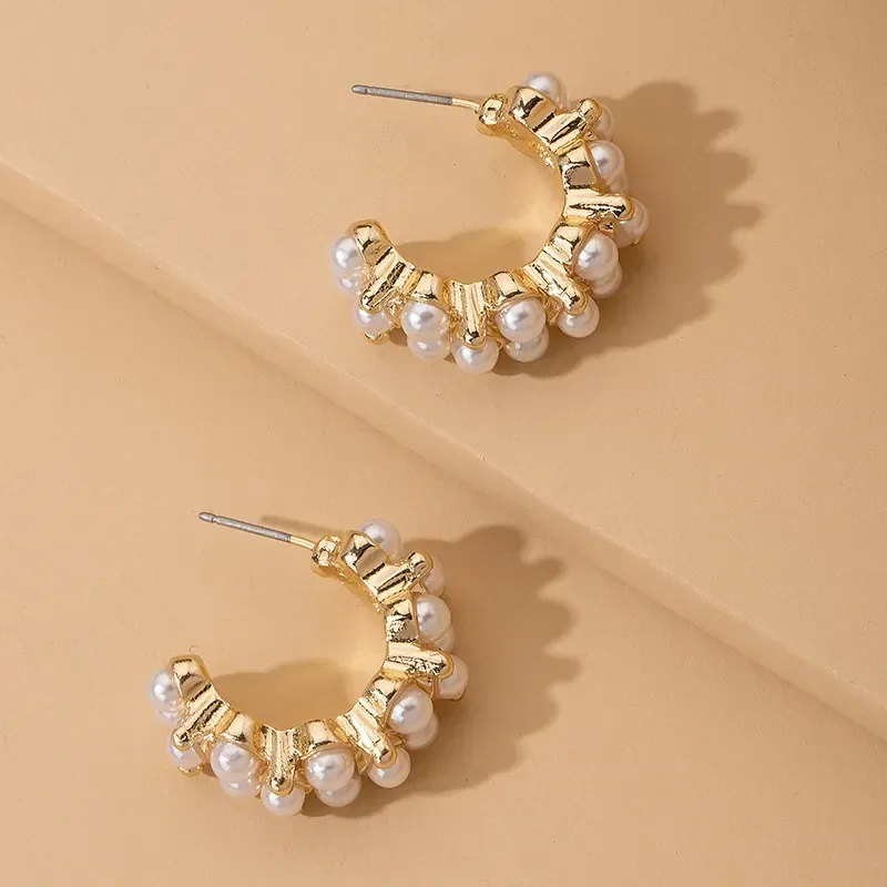 

Fashion Vintage Japan Korean Hoop Earrings For Women Handmade Sweet Simulated Pearl Circle Jewelry Pendientes Gifts