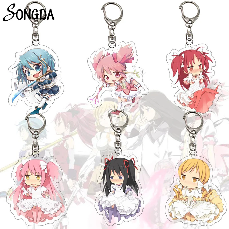 

Anime Puella Magi Madoka Magica Acrylic Keychains Holder Kaname Madoka Akemi Homura Cartoon Figures Keyrings Otaku Jewelry Gifts