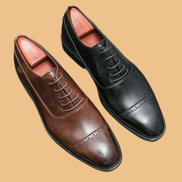 New Black Derby Shoes for Men Round Toe Lace-up Spring Autumn Brown Business Men's Formal Shoes Size 38-44 4