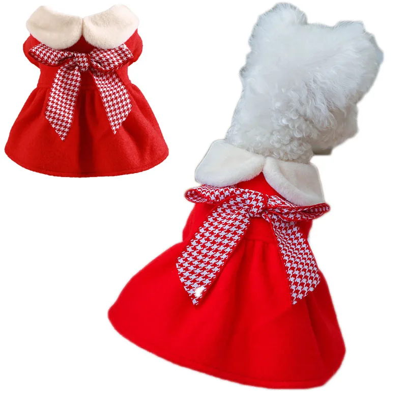

Red Bowtie Dog Coat Luxury Pet Dog Clothes Autumn Winter Fur Collar Dog Dress Jacket For Small Dogs Chihuahua Puppy Overcoats XS