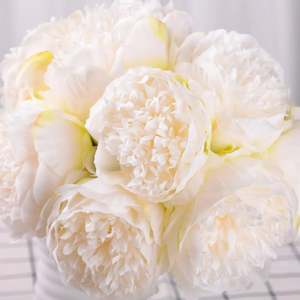 Vintage Peony Artificial Flowers - 2 Pack Silk Flowers Bouquet 10 Heads Peony Fake Flowers for Wedding Home Decoration(Cream Whi