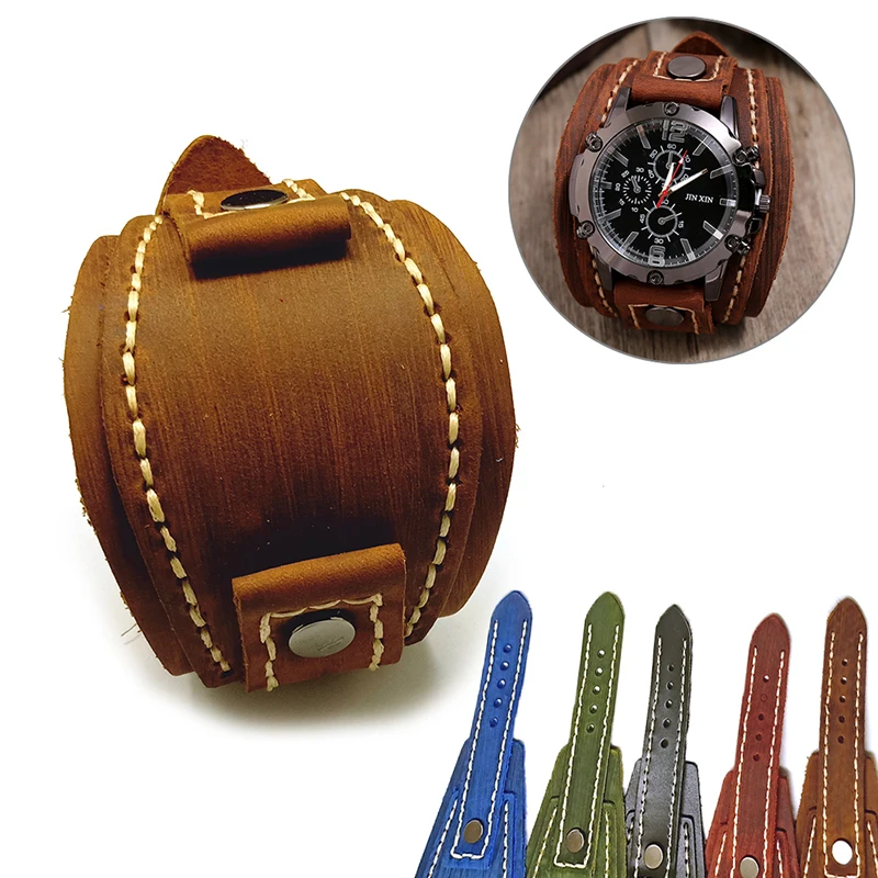 Ремешок для часов из натуральной кожи мужской винтажный широкий браслет