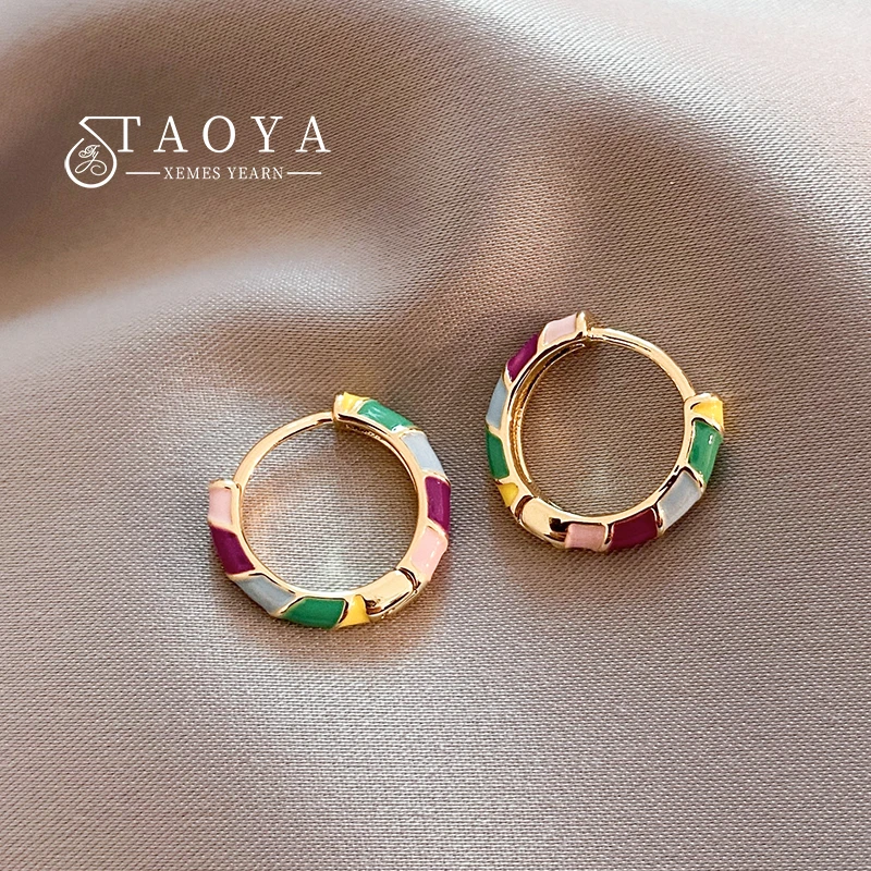 

Design sense Mini Simple Colorful Drop Glaze Enamel Hoop Earrings for Women Girls Korean Fashion Jewelry 2023 New Accessories