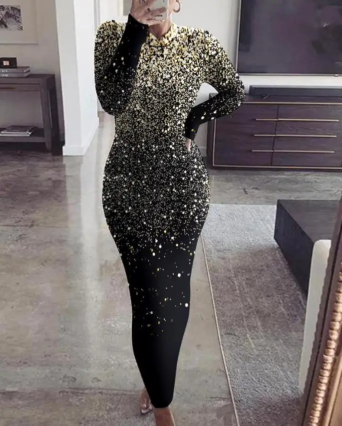 

Women's Dresses 2022 Autumn Fashion Graphic Print Long Sleeve Casual O-Neck Skinny Daily Dress