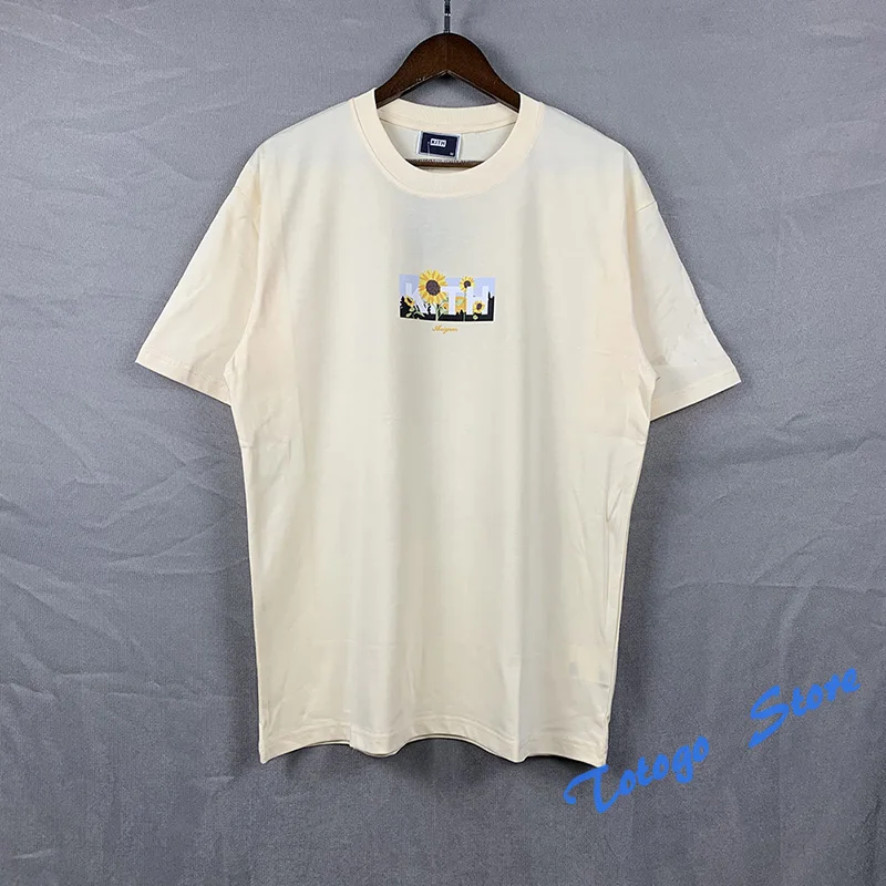 

Spring Summer Hip Hop Sunflower Printing Kith T-shirt Men Women Cotton KITH BOX LOGO Top Tee Oversized Short Sleeve Inside Tag