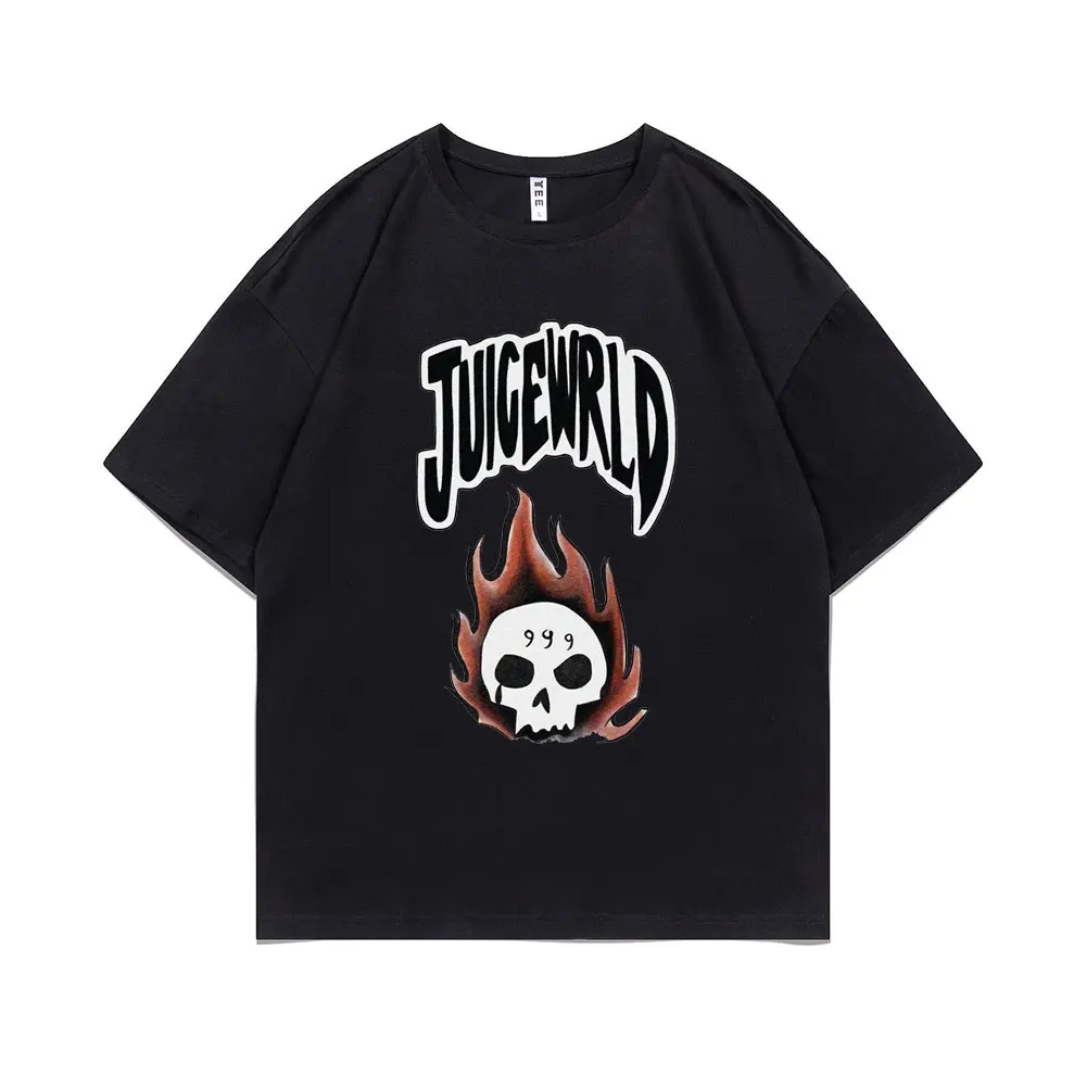 

Rapper Juice Weld 999 Tshirt Skeleton Flame Graphic Print T-shirts Men Women Fashion Hip Hop Streetwear Men's Casual Loose Tees