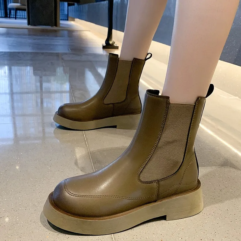 Кожаные ботинки осенне-зимняя обувь на платформе Длинные Короткие Туфли-трубки