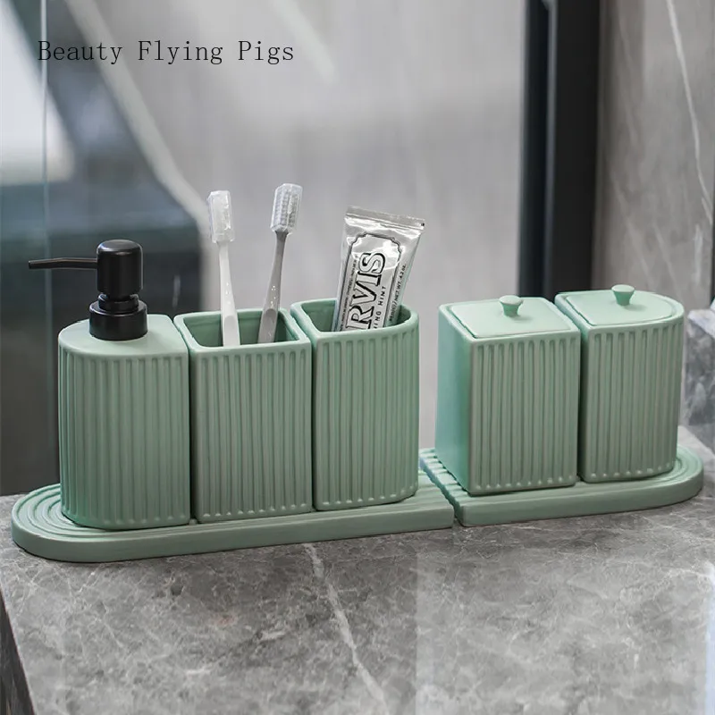 

Однотонные керамические портативные аксессуары для ванной комнаты, держатель для зубных щеток, бутылка для лосьона, дозатор мыла, бытовая ч...