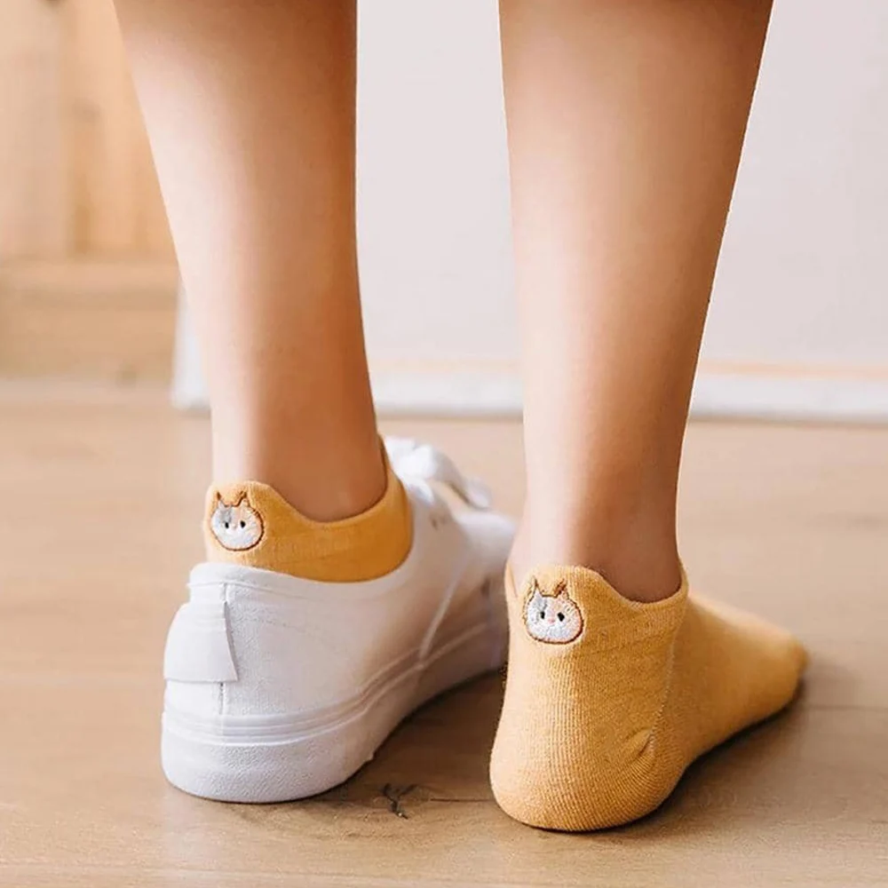 10 Pair Cartoon Embroidery Short Socks Women Cute Shallow Mouth Spring  Summer Cotton Socks Fashion College Style Student Sokken