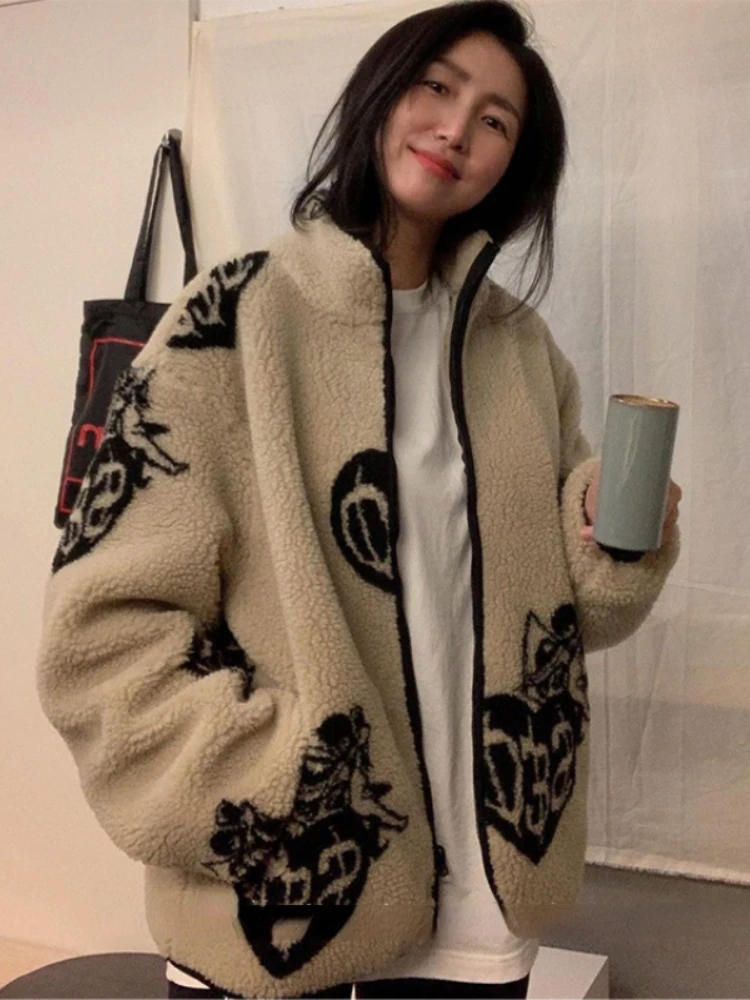 

Женская Повседневная куртка из овечьей шерсти, с карманами и воротником-стойкой