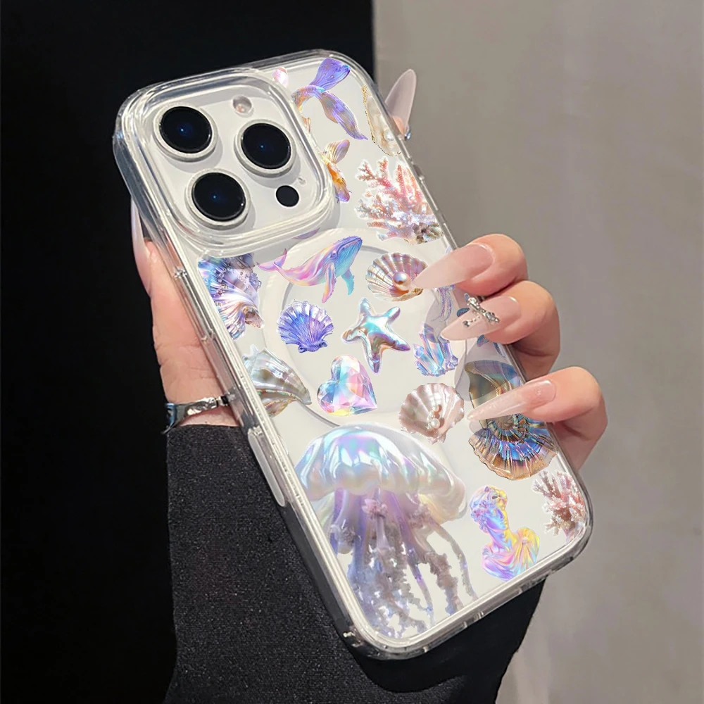 Фото Эстетичный чехол для телефона с подводным принтом «Русалка» для iPhone 17 Air, 15, 16, 14, 12, 13, 11 Pro Max, 16, 17 E, 14, 15, 16 Plus, магнитный чехол №1
