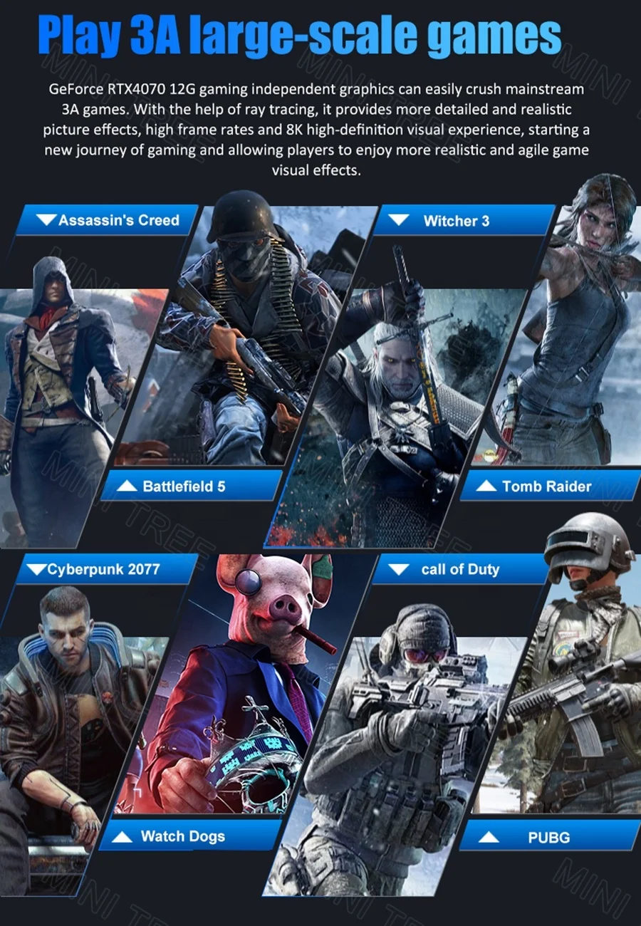 Мини-ПК Gamer i9 14900F i7 14700F NVIDIA RTX4070 12G RTX4060Ti 2xDDR5 Windows 11 Pro