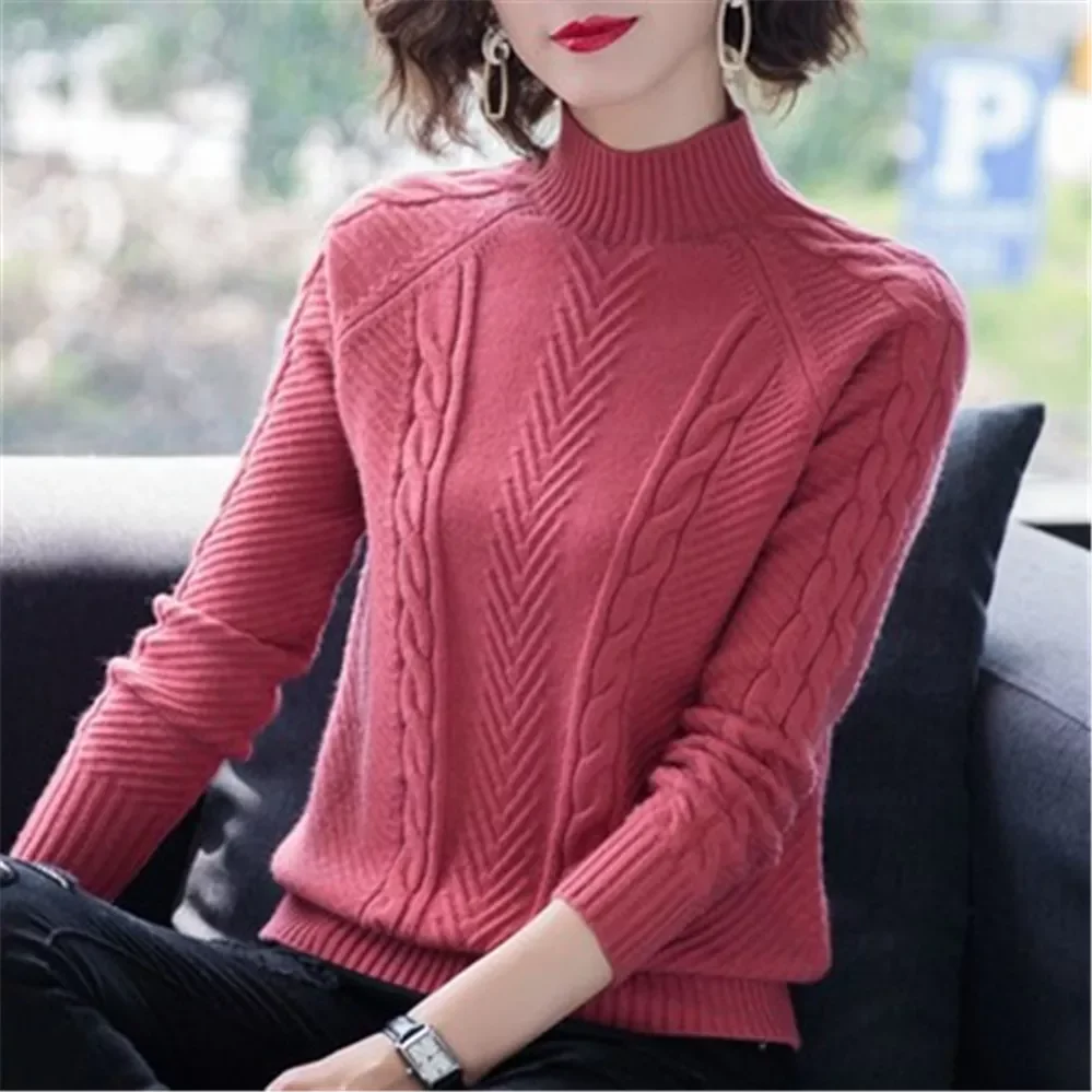 

New in New 2022 Autumn Winter Women Knitted Turtleneck Sweater Casual Soft Jumper Fashion Slim Femme Elastic Pullovers Ladies ja