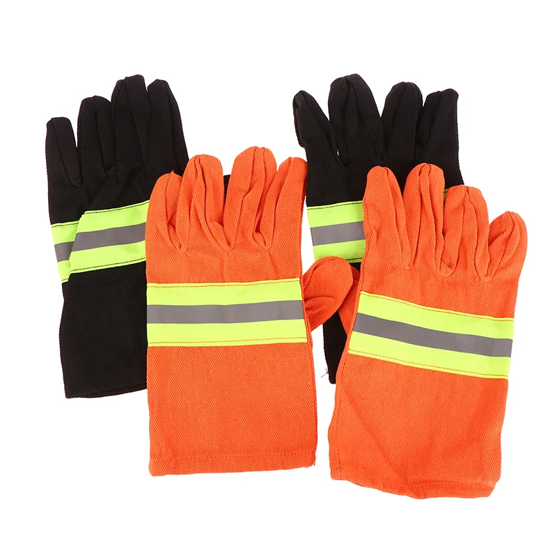 

1 Pair Fireman Gloves Wear-Resistance Non-Slip Thicken Flame Retardant Gloves Reflective Strap Fire Resistant Gloves