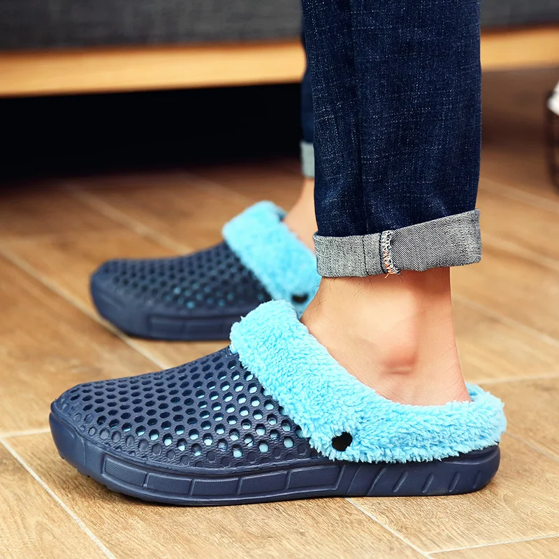 2023 Winter Warm Slippers Women Men Shoes Indoor Slides Cotton Pantoffels Casual Clogs With Fur Easy On House Floor Slippers images - 6