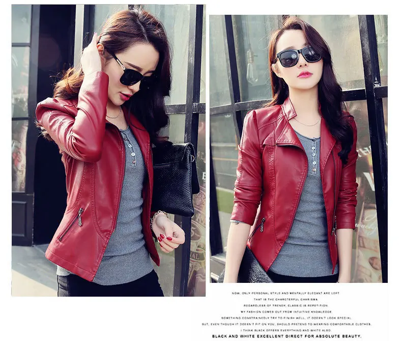 Autumn  winter 2022 skinny leather coat women's short slim pu motorcycle jacket spring suit coat top