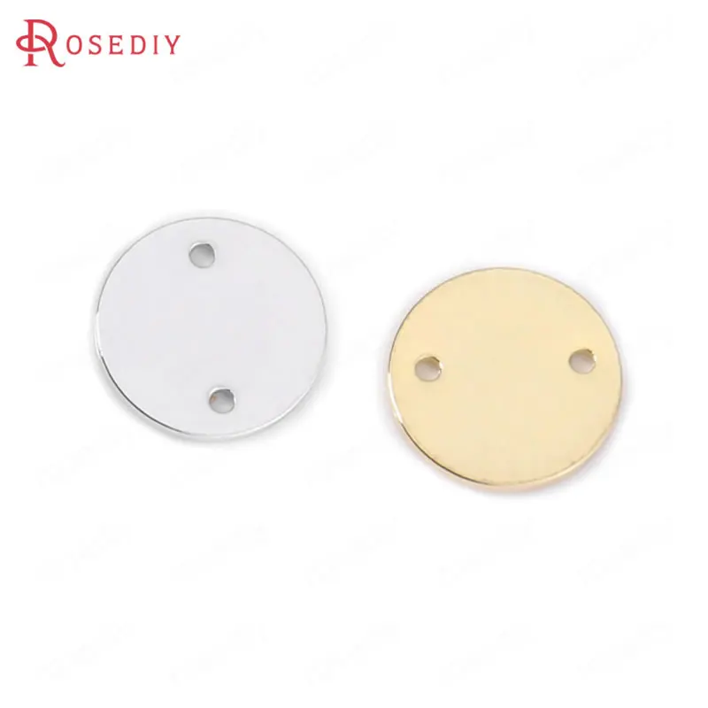

(34444)20PCS 12MM Hole 1MM 24K Gold Color Brass 2 Holes Round Disk Connect Charms High Quality Diy Jewelry Findings Accessories