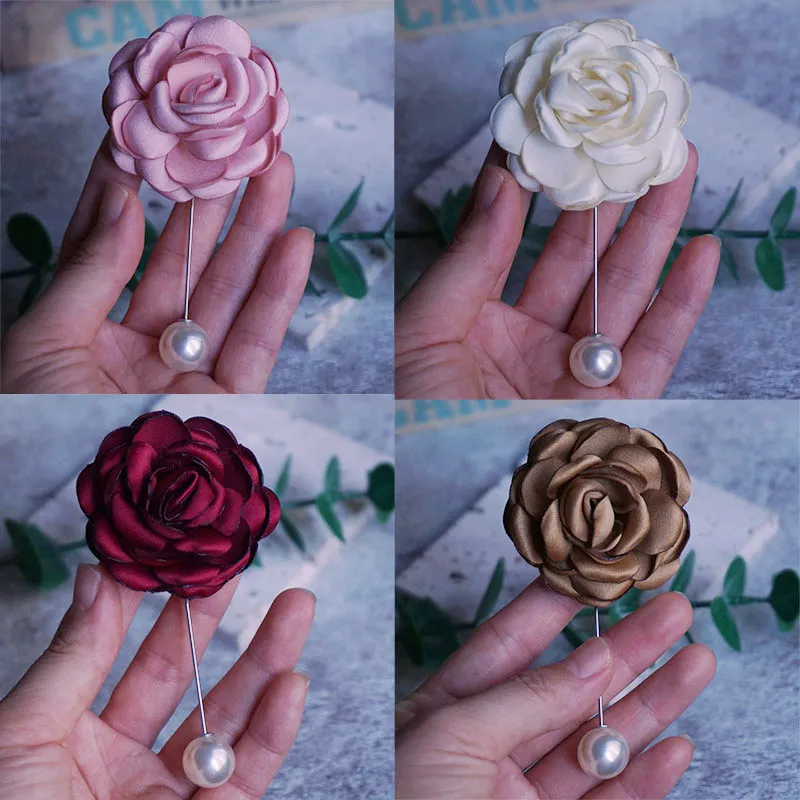 

Fabric Burnt Edge Flowers Brooch Pearl Pin Badge Brooch For Woman jewelry accessories Gifts