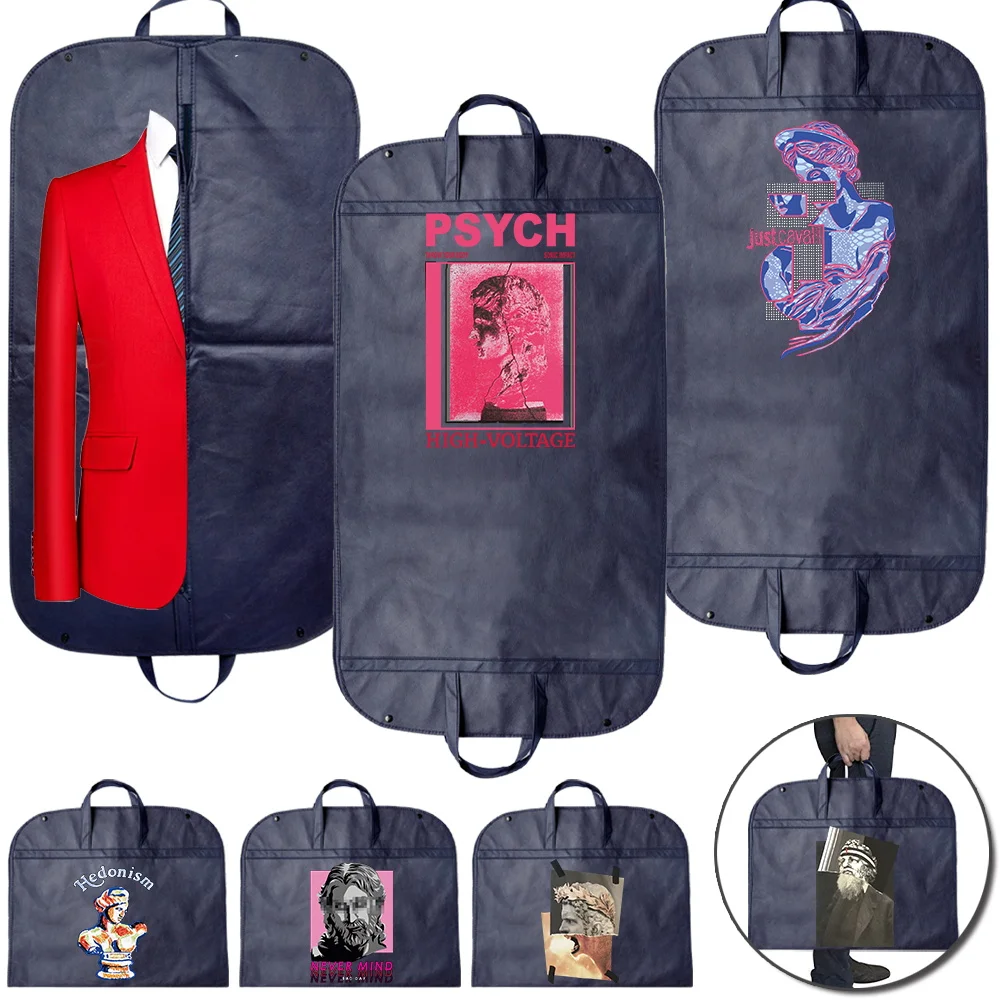 

Zipper Clothes Dust-proof Cover Sculpture Pattern Blue Enclosed Household Garment Protector Fully Cover Bag Hanging Storage Bags