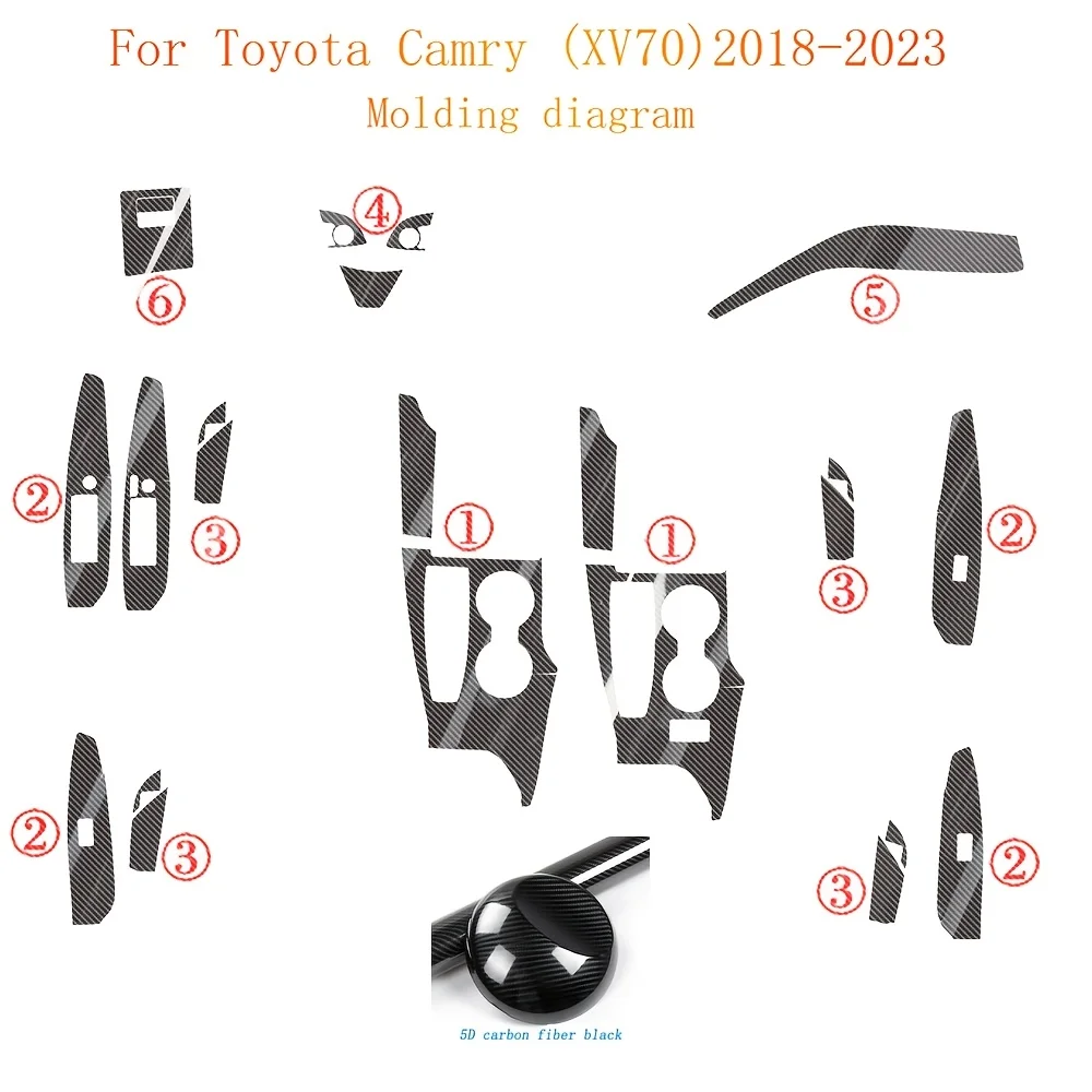 

Автомобильный Стайлинг, углеродное волокно, салон автомобиля, центральная консоль, изменение цвета, литые наклейки, наклейки для Toyota Camry XV70 2018-2023
