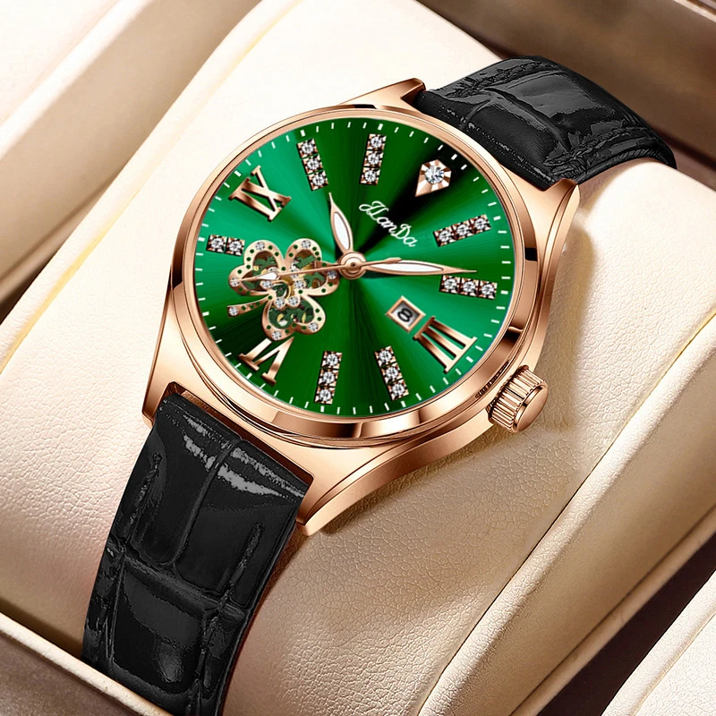JLANDA 2023 Fashion Green Dial Leather Strap Watch Ladies Exquisite Atmosphere Diamond Luxury Quartz Watch Waterproof Watches