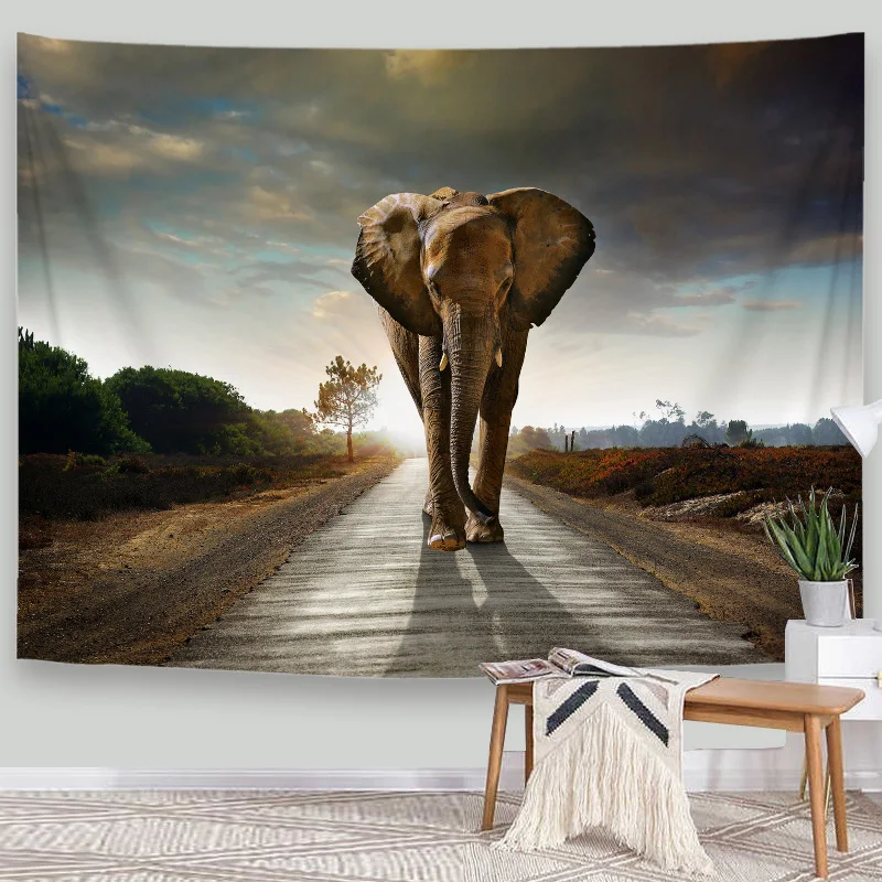 

Mandala Tapestry Hippie Cartoon Animals Elephant Rhinoceros Photo Wall Hanging Kids Bedroom Backdrop Decoration Doorway Curtains
