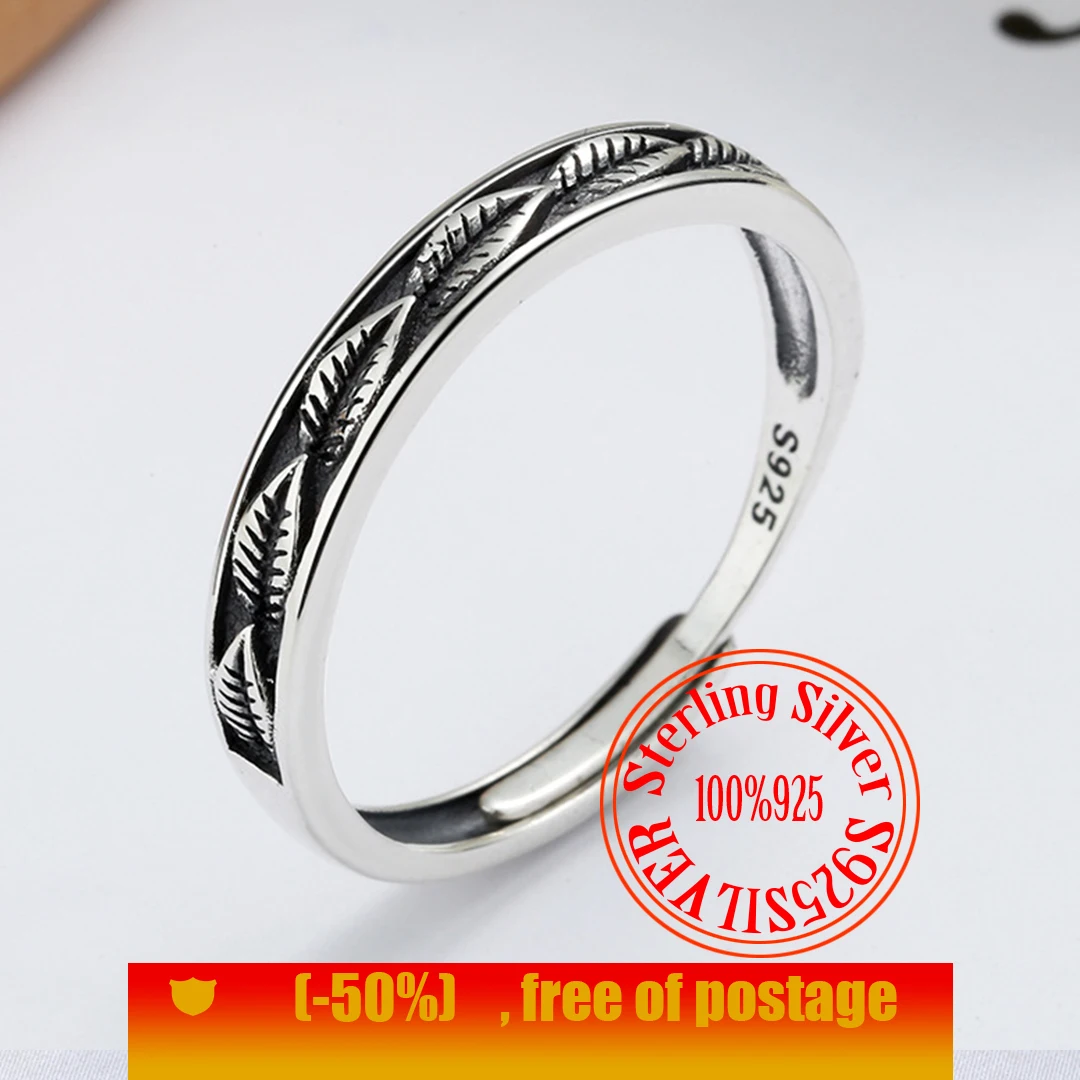 

Женское кольцо с вырезами из серебра S925 пробы, простое регулируемое модное классическое роскошное кольцо с листьями в ретро стиле, Подарок ...
