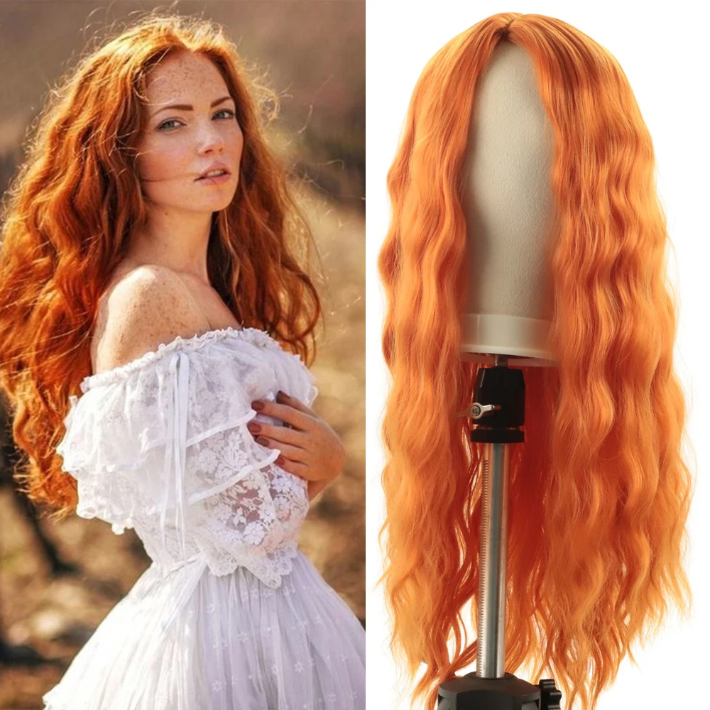 

GNIMEGIL Orange Wigs Long Curly Wavy Wig for Woman Synthetic Hair Cosplay Cute Deep Wave Fake Wig Natural Crimps Curls Wigs