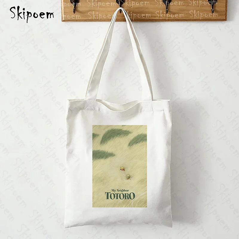 

Canvas Shoulder Tote Bag Shoppers Bags Large Capacity Beach Handbags Women's Totoro Casual Art vintage Cartoon Teacher Gift