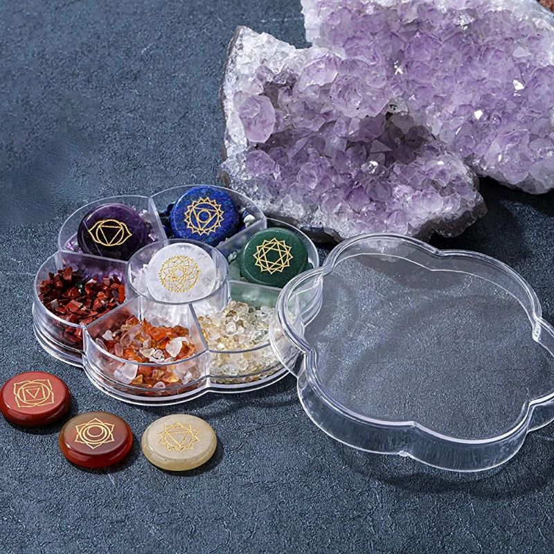 

Stone Reiki Balancing Tumble Chip Crystal Healing Reiki Wicca Stones Kit Polished Engraved Palm Pocket Stones 7 Chakra