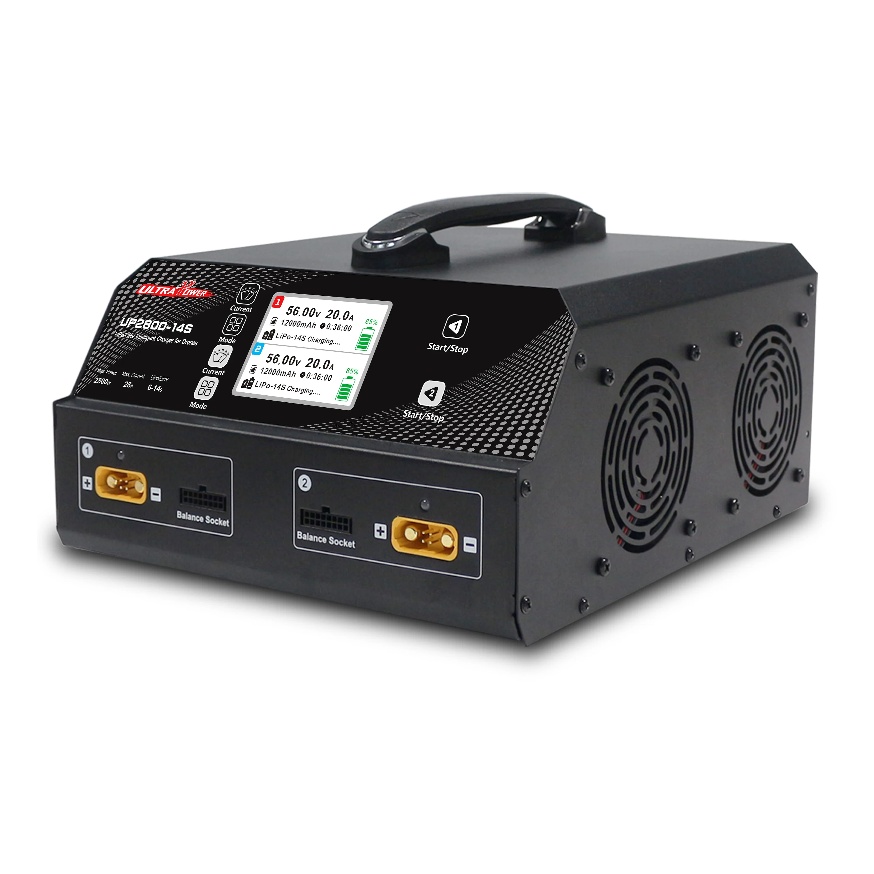 

Agriculture UAV Drone Lithium Battery Charger 2800W 2X1400W 15A 20A 25A 28A For 12S 14S LiPo LiHV Battery