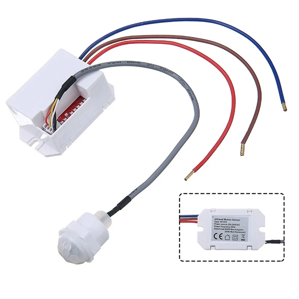 

Light Switch PIR Sensor Detector Mini Recessed Motion Occupancy Rest Dips 6m 800W Adjustable IP20 220-240V/AC Home