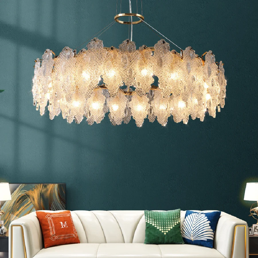 

Modern Luxury Glass G9 Led Pendant Lights Adjustable Suspend Lamp Art Deco Living Room Lustre Gold Metal Round Led Pendant Lamp
