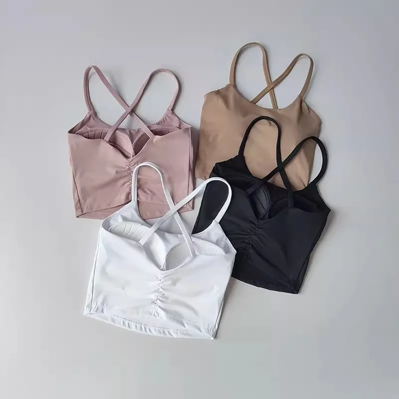 Спортивный бюстгальтер с фиксированными подушечками женский топ для фитнеса