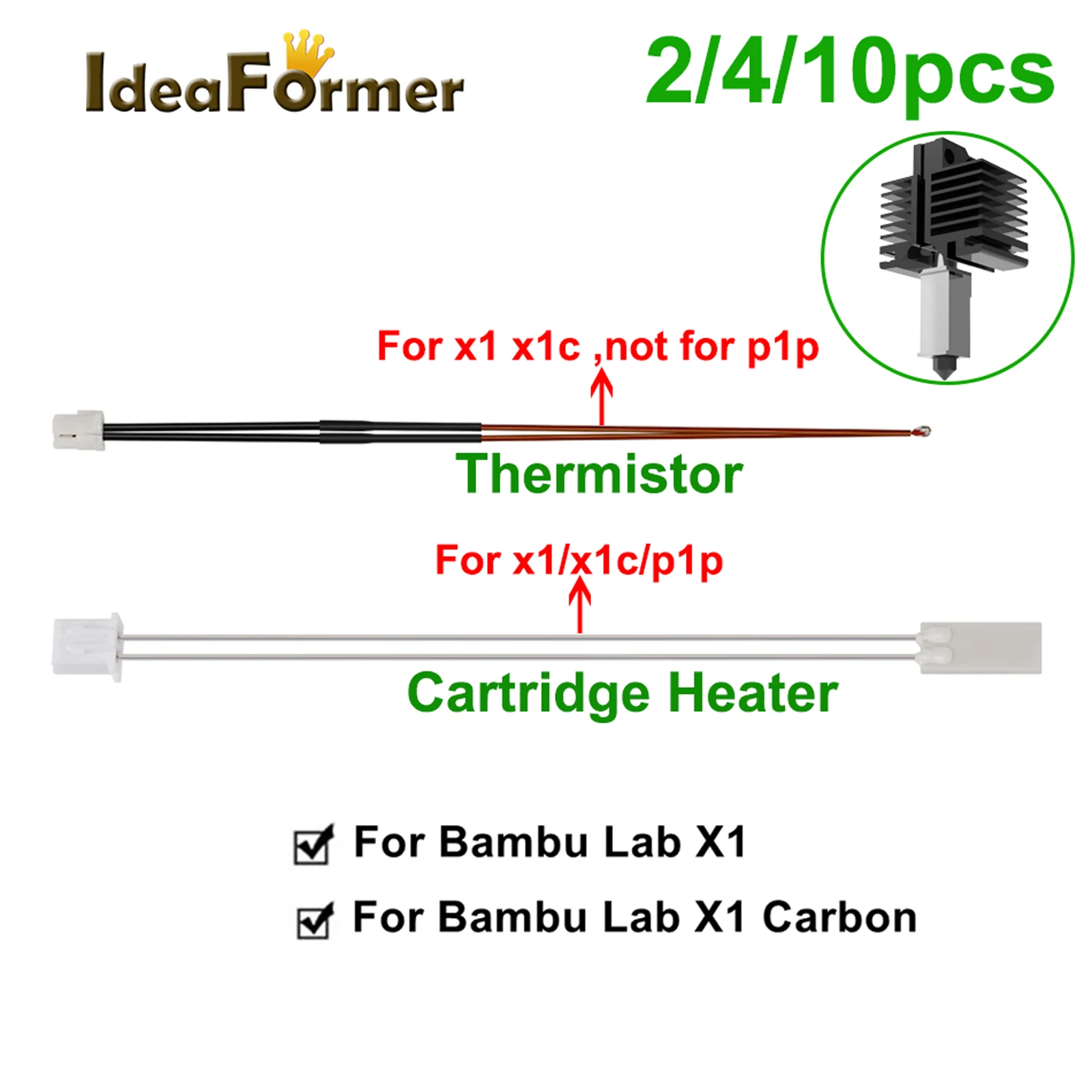 IdeaFormer 2/4/10pc Bambu LabX1/X1-Carbon/P1P термистор и керамическая нагревательная пластина для 3D принтера, Hotend нагревательный картридж 24 в 50 Вт