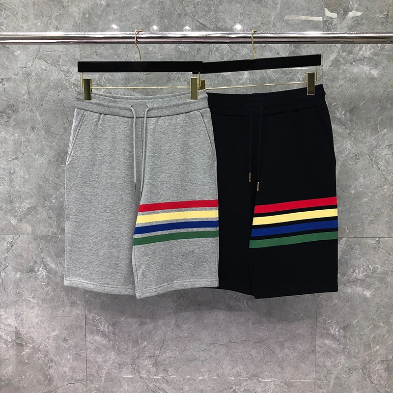 TB THOM Shorts Summer Male Shorts Fashion Brand Classic Cotton Colourful 4-Bar Stripe Sports Trousers Jogger Track Shortpants