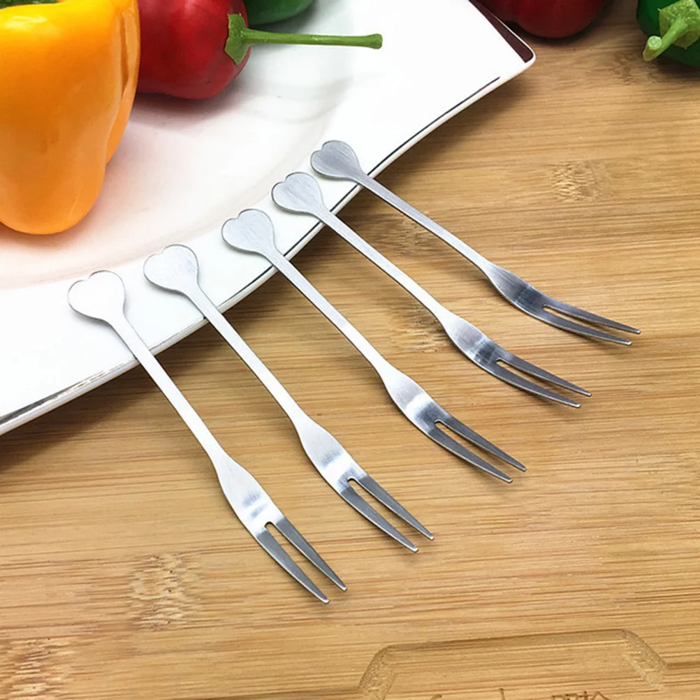 

10pcs Stainless Steel Fruit Fork Heart Shape Fruit Picks Party Supplies for Hotel KTV Bar