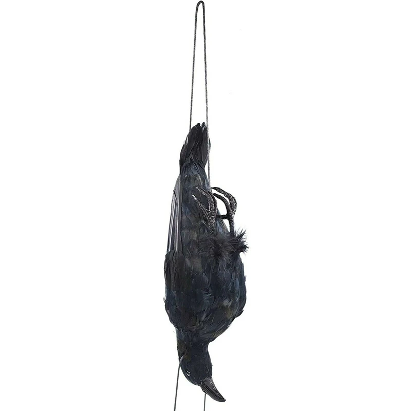 

3X Realistic Hanging Dead Crow Decoy Lifesize Extra Large Black Feathered Crow