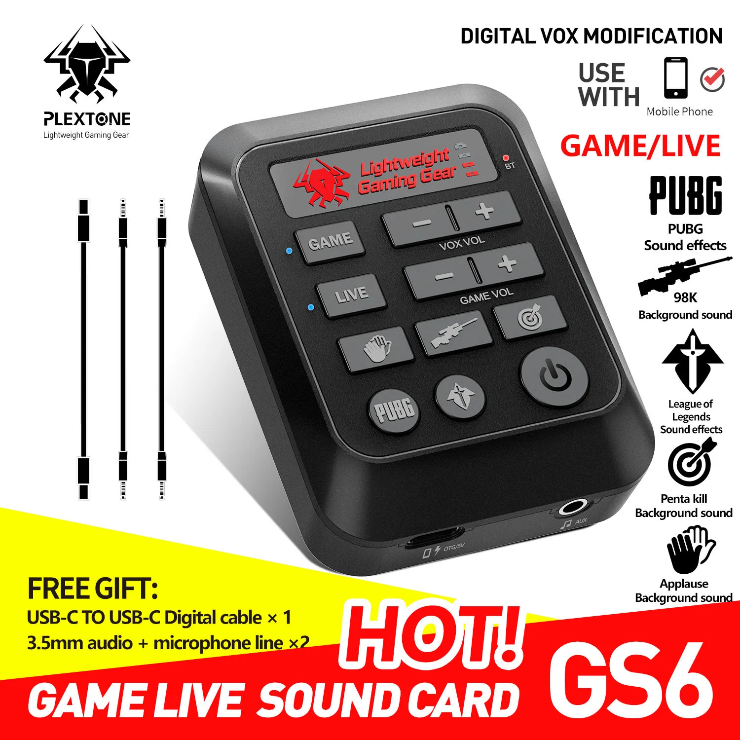 

PLEXTONE GS6 Sound Card 2022 Factory wholesale Virtual 7.1 CH External Adapter Stereo Converter for Gaming