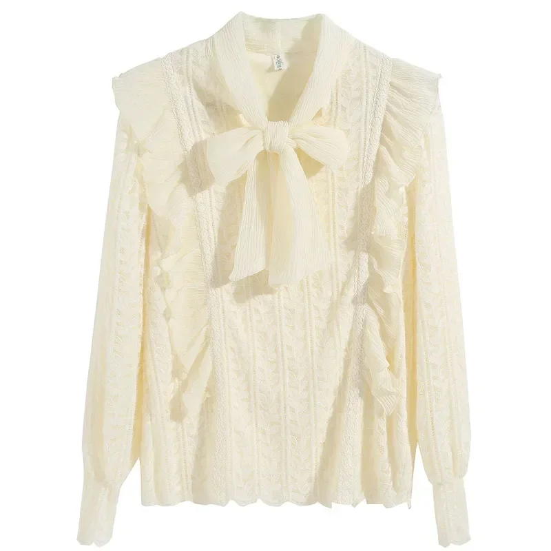 Модная женская блузка с кукольным воротником и оборками бархатная утепленная