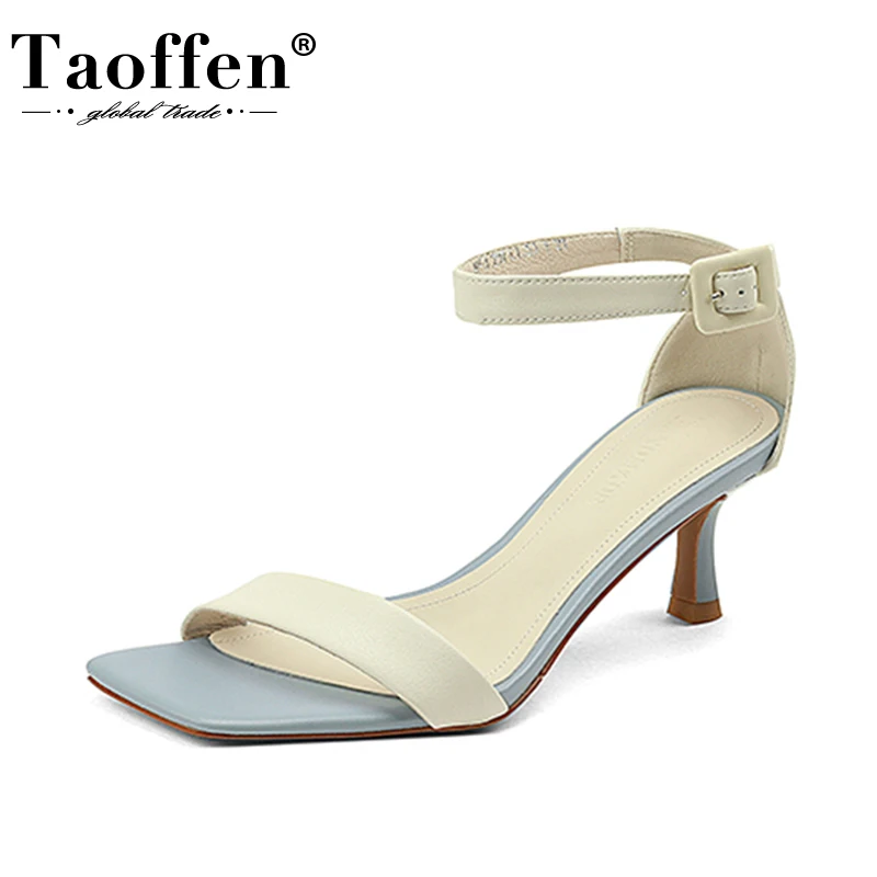 

Taoffen Genuine Leather Sandals For Women 2022 Thin Heels Mixed Color Outdoor Daily Ins Woman'S Shoe Female Footwear Size 34-39